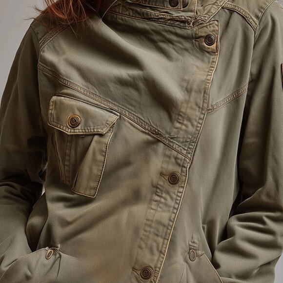 Retro Stand Collar Slanted Placket Pocket Jacket  14 reviews - Picture 2 of 5